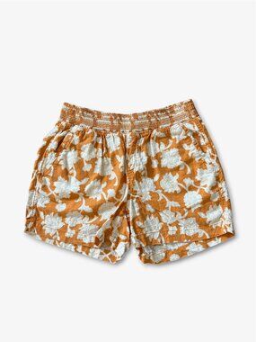 Briggs Linen Blend Floral High Waist Pull On Shorts Orange Womens Medium Boho